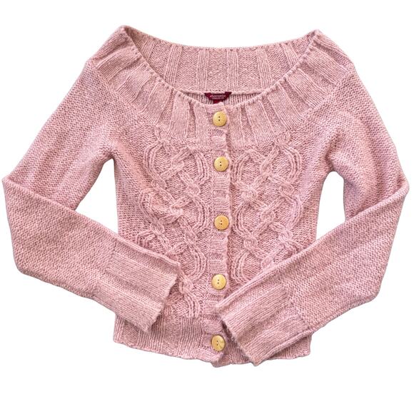 Abercrombie Y2K Wool Pink Off Shoulder Cardigan Soft Girl Coquette Barbiecore XL - Picture 2 of 8